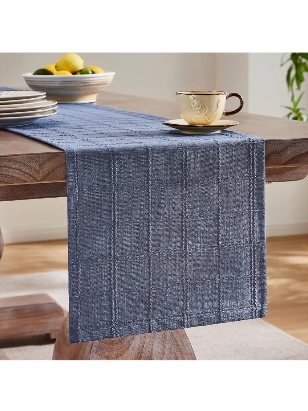 NEW ZeeMart Linen Blend Farmhouse Table Runner. Raised Grid Design Woven Texture